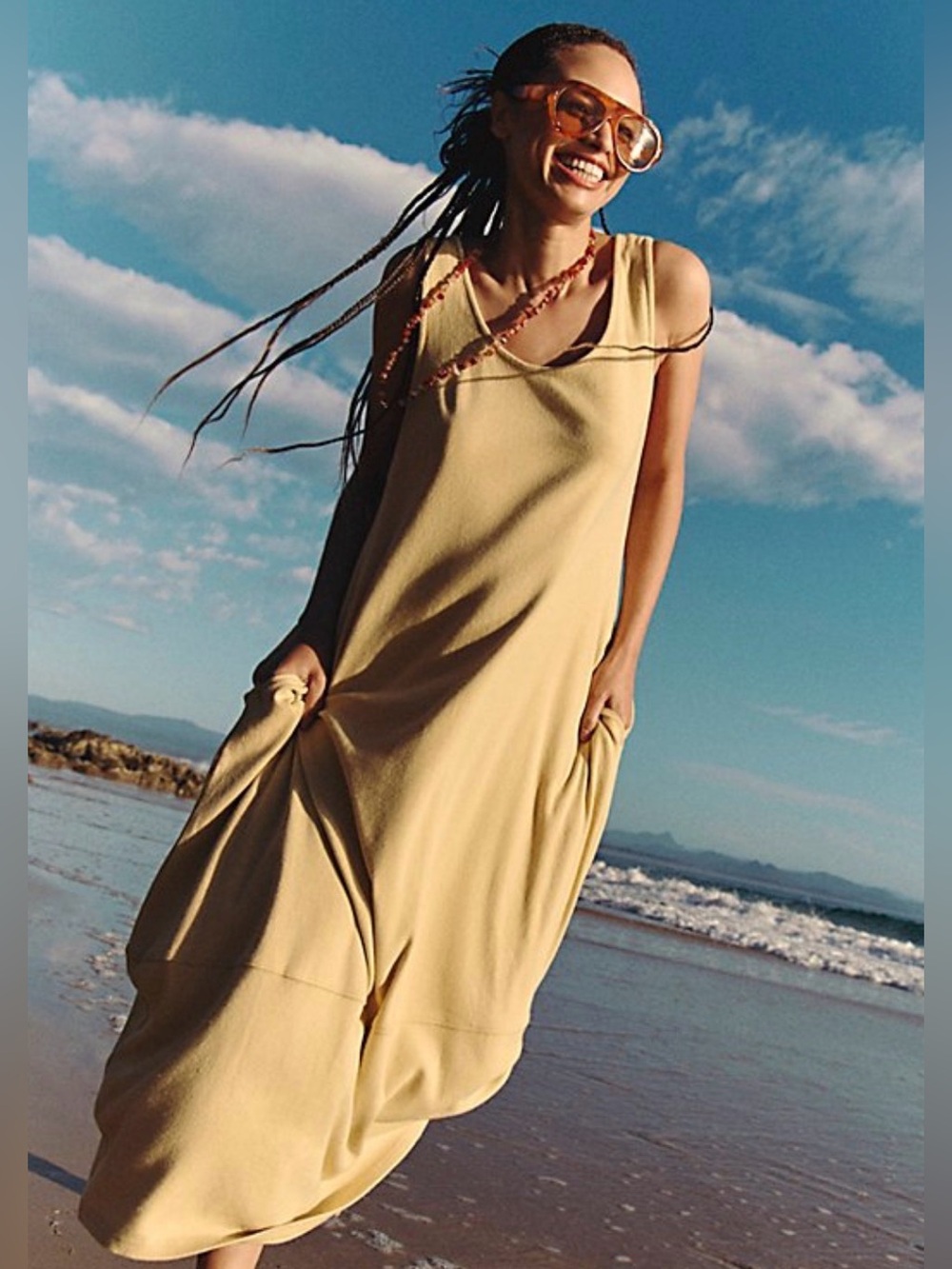 FP beach Perth Barrel Tee midi dress in yellow size small